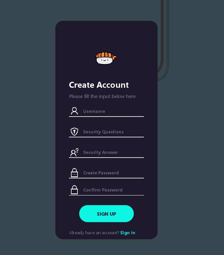 Sushi Ordering System - Login Screen